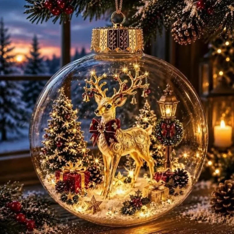 Clear Christmas Diorama Ball Glowing Ornament Holiday Scene Christmas Tree Hanging Party Winter Home Bauble For Window Xmas