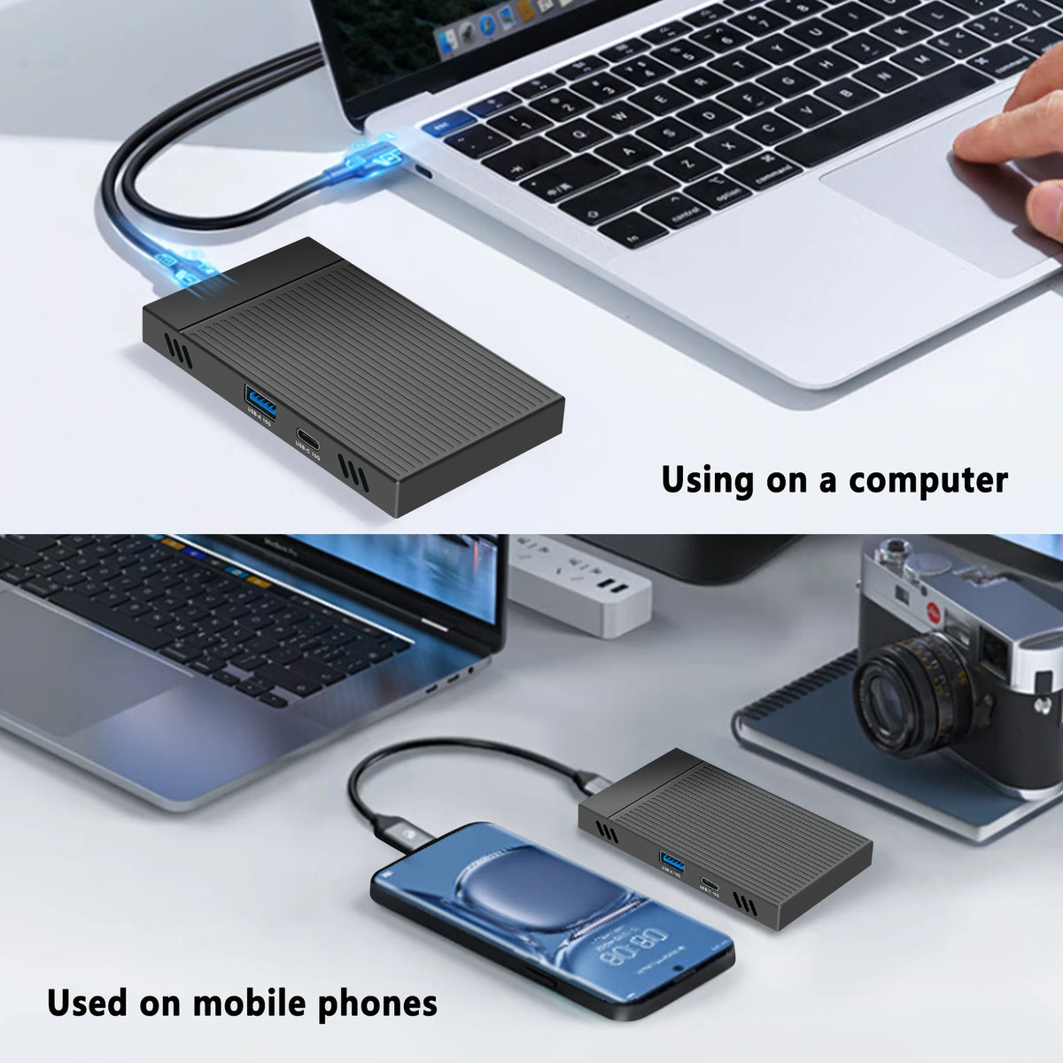 2 in one Dual Bay M.2 NVME Enclouse M.2 2bay NVMe hub usb3.2 gen2 10Gpcs USB+C