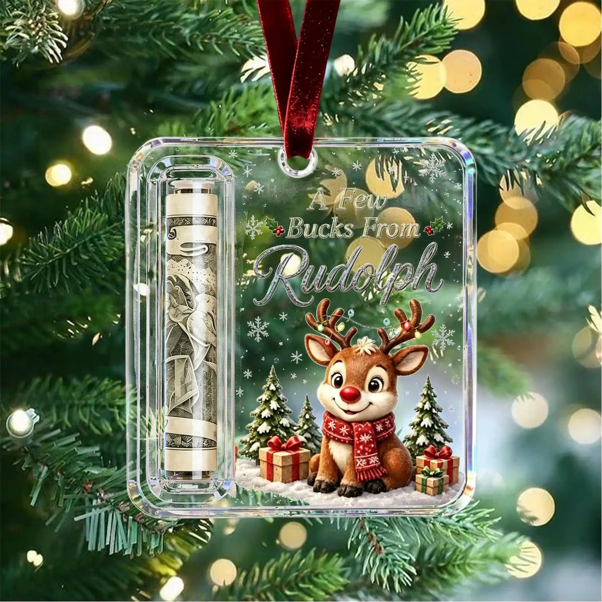 Christmas Money Holders Cash Funny Reusable Clear Acrylic Ornament Tree Decor for Kids Boys Girls Home Living Room Holiday Decor