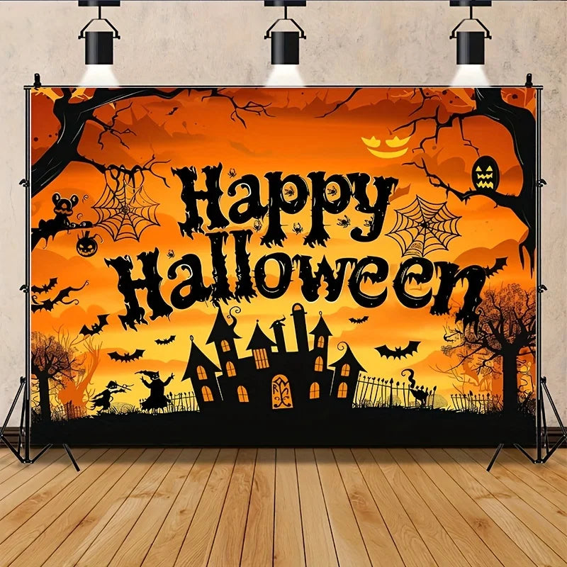 Halloween Party Backdrop – Pumpkin, Bat & Forest Design