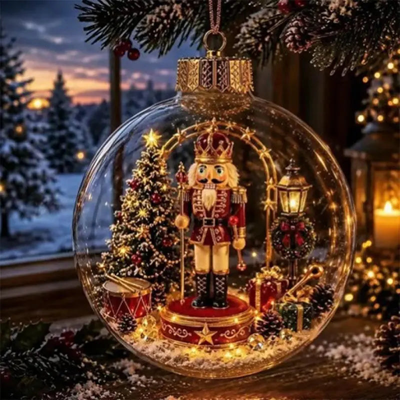 Clear Christmas Diorama Ball Glowing Ornament Holiday Scene Christmas Tree Hanging Party Winter Home Bauble For Window Xmas