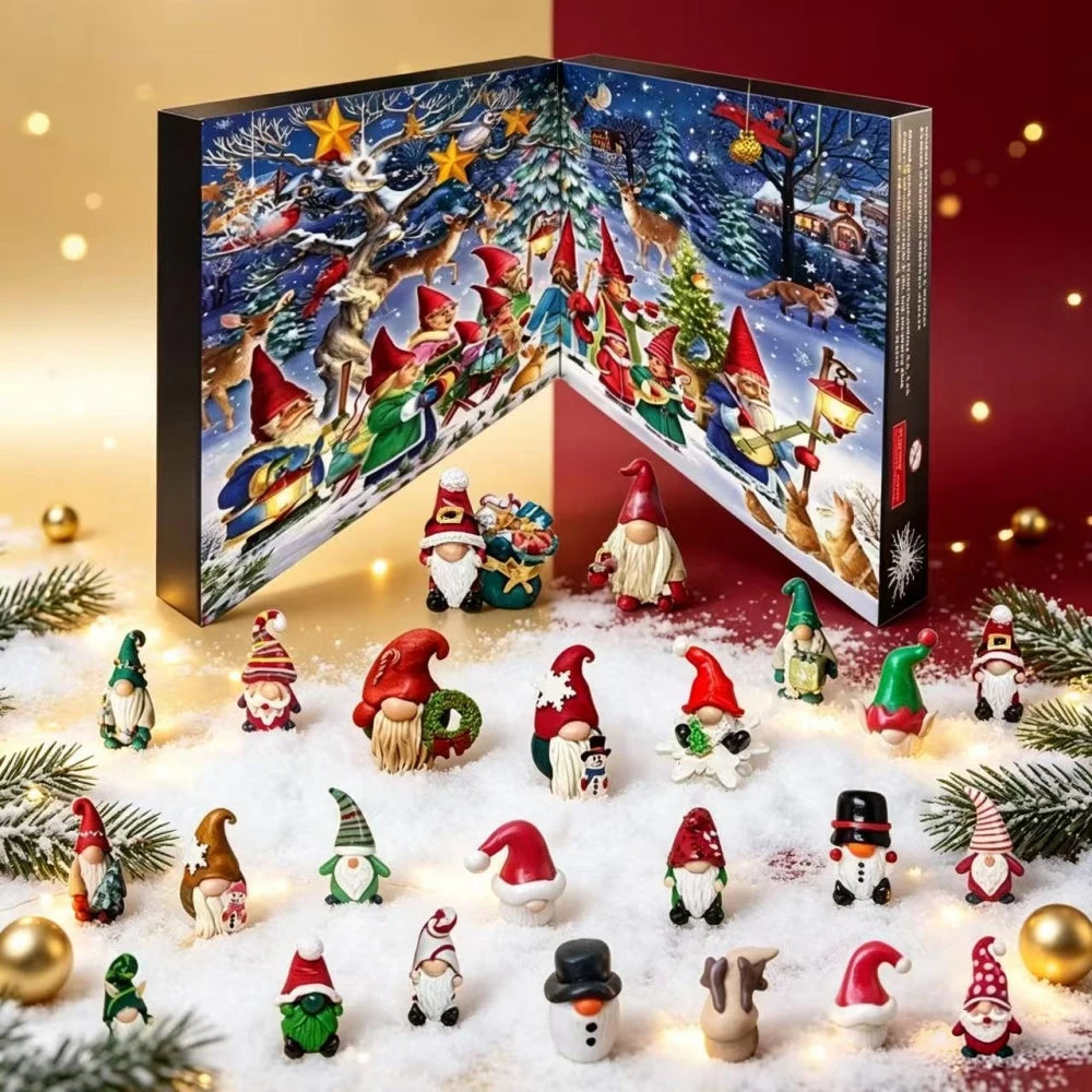 Christmas 24‑Day Countdown Advent Calendar, 24Pcs Resin Figurine Ornament Set, Xmas Desktop Decorations for Holiday Party Favor