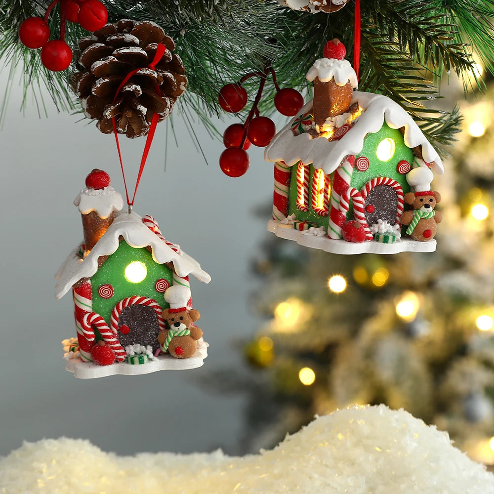 Christmas Theme LED Pendant Snowman Gingerbread Santa Claus Light House Soft Pottery Hanging Tree Home New Year Party Decoration