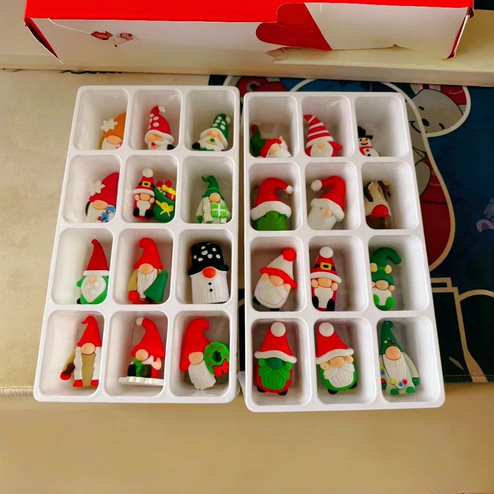 Christmas 24‑Day Countdown Advent Calendar, 24Pcs Resin Figurine Ornament Set, Xmas Desktop Decorations for Holiday Party Favor