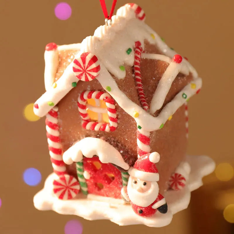 Christmas Theme LED Pendant Snowman Gingerbread Santa Claus Light House Soft Pottery Hanging Tree Home New Year Party Decoration