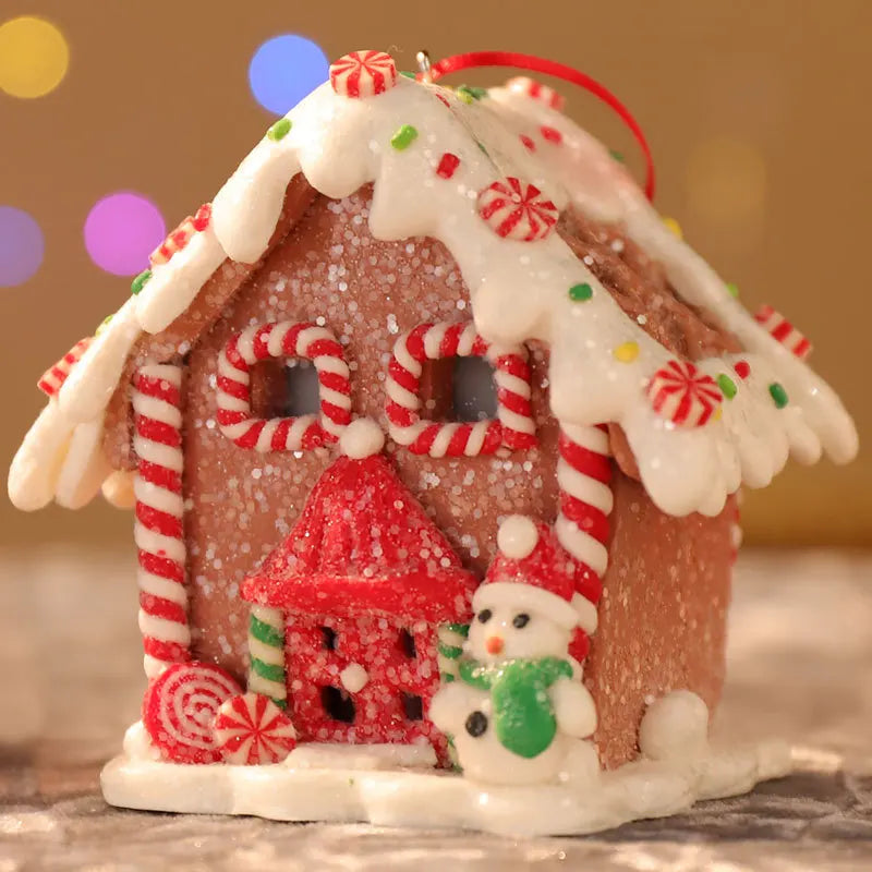 Christmas Theme LED Pendant Snowman Gingerbread Santa Claus Light House Soft Pottery Hanging Tree Home New Year Party Decoration