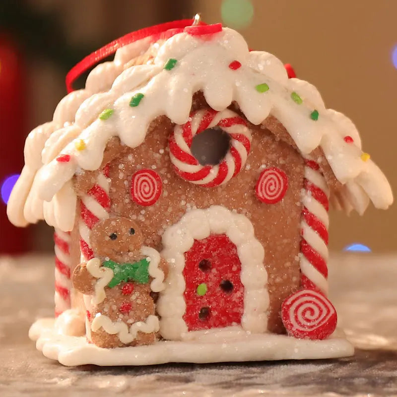 Christmas Theme LED Pendant Snowman Gingerbread Santa Claus Light House Soft Pottery Hanging Tree Home New Year Party Decoration