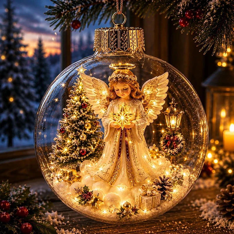 Clear Christmas Diorama Ball Glowing Ornament Holiday Scene Christmas Tree Hanging Party Winter Home Bauble For Window Xmas