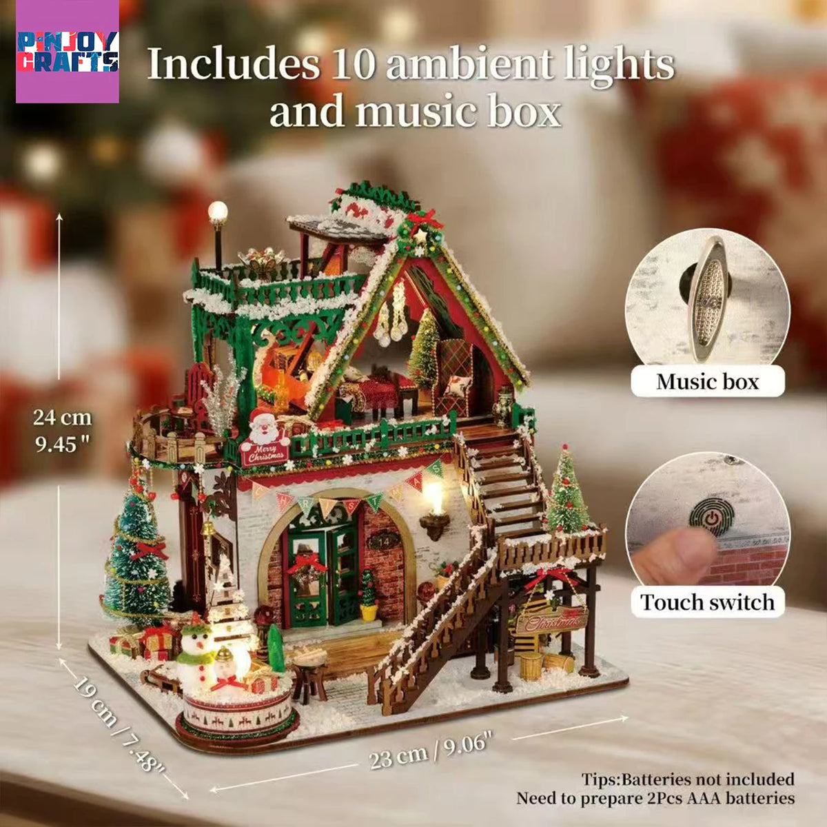 Christmas Snow Scene Wooden DIY Miniature House Kit, LED 3D Puzzle for Ages 13+, Stress Relief Winter Home Decor, Creative Gift