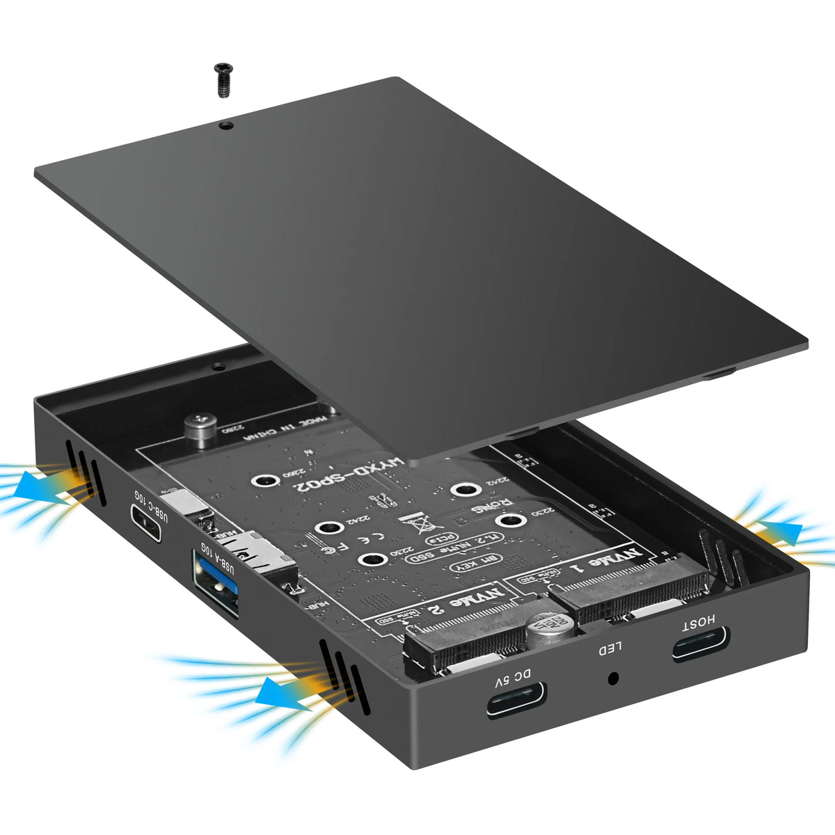 2 in one Dual Bay M.2 NVME Enclouse M.2 2bay NVMe hub usb3.2 gen2 10Gpcs USB+C