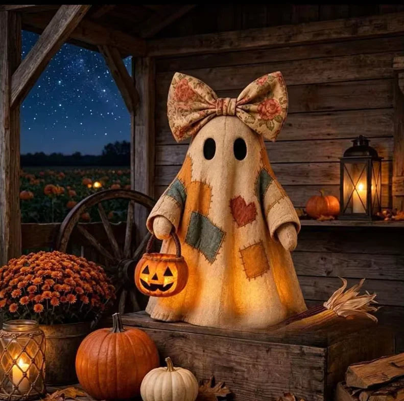Halloween Patchwork Ghost Ornament – Decorative Figurine