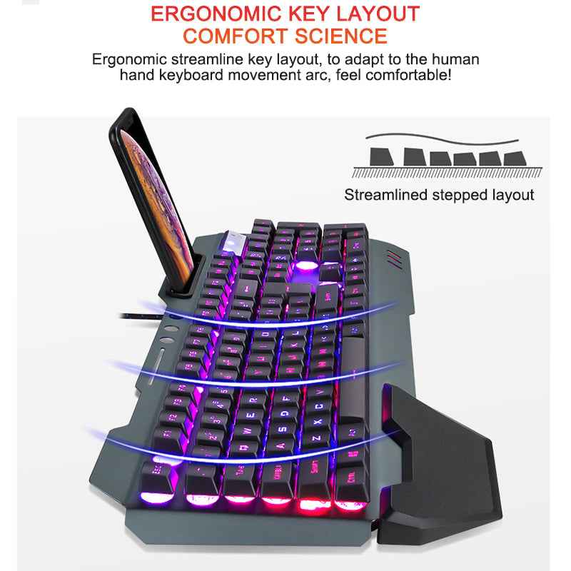 Wired RGB Gaming Keyboard with Phone Holder