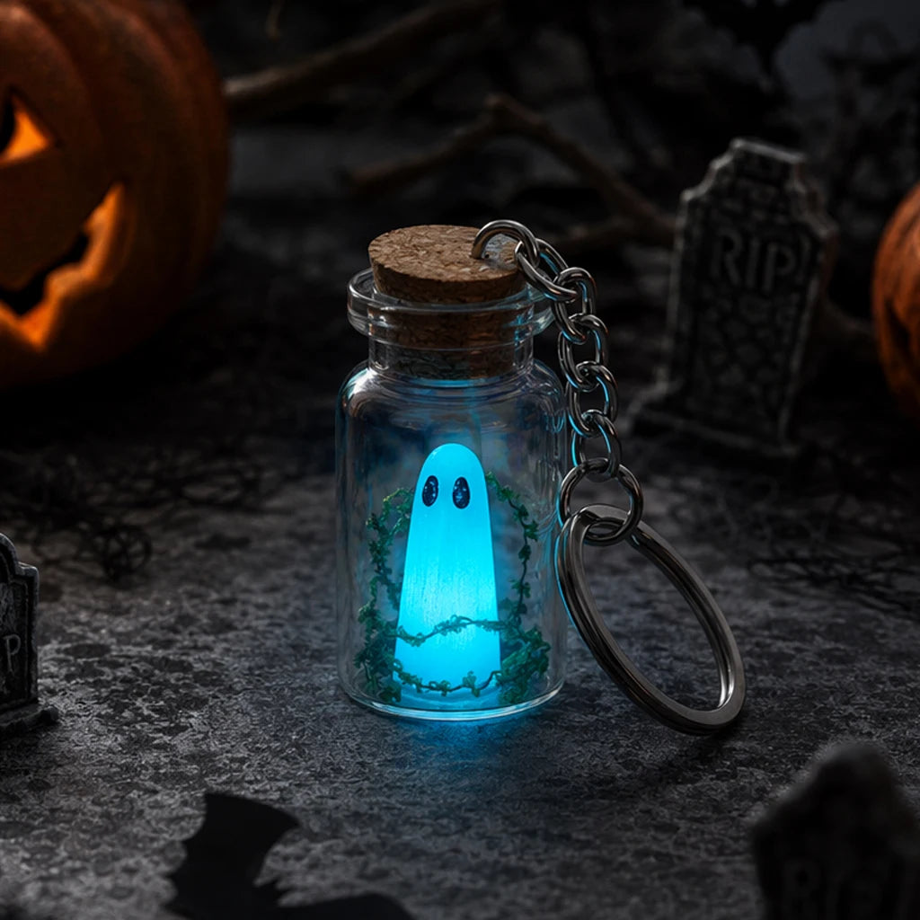 Glow Ghost Bottle Keychain – Blue or Green