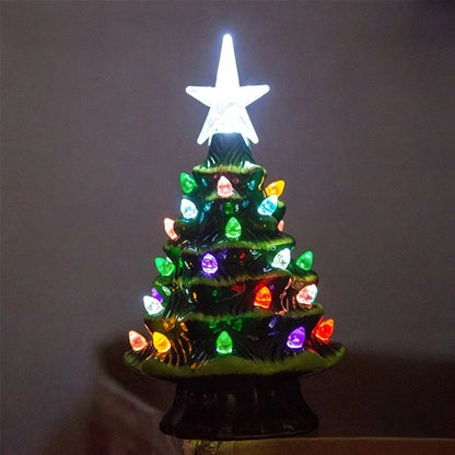 Christmas Tree Decoration Glowing Ceramic Christmas Village Tree with Xmas Tabletop Ornament Holiday Home Decor