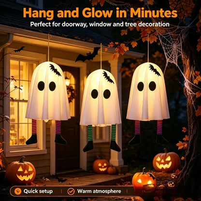 Halloween Glowing White Ghost Hanging Ghosts with Fairy Lights Halloween Outdoor Decoration 50cm Halloween Party Decoration