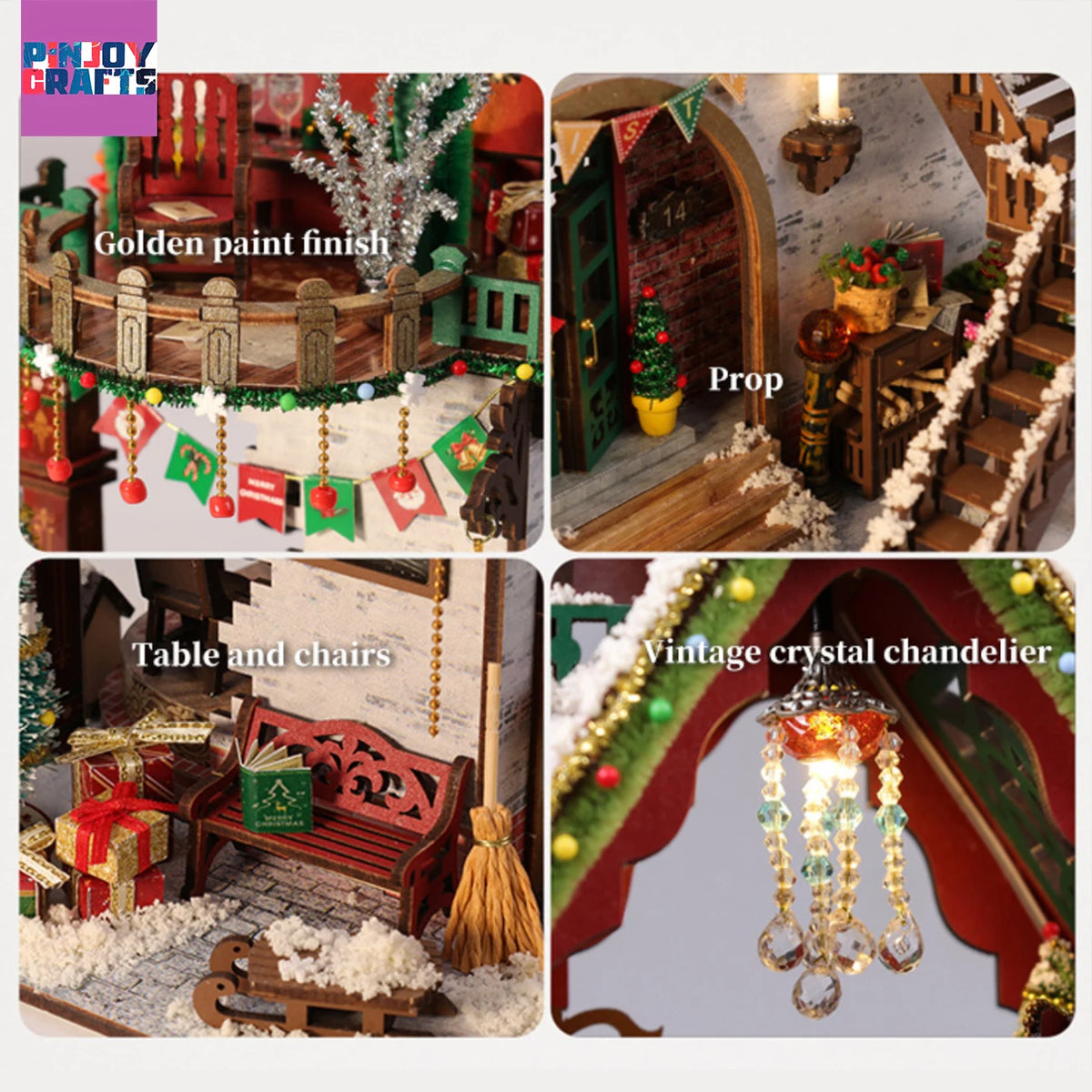 Christmas Snow Scene Wooden DIY Miniature House Kit, LED 3D Puzzle for Ages 13+, Stress Relief Winter Home Decor, Creative Gift