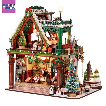 Christmas Snow Scene Wooden DIY Miniature House Kit, LED 3D Puzzle for Ages 13+, Stress Relief Winter Home Decor, Creative Gift