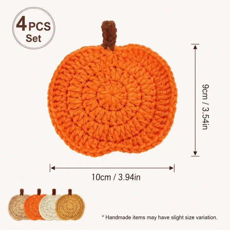 Crochet Pumpkin Coasters – 4-Piece Halloween Set