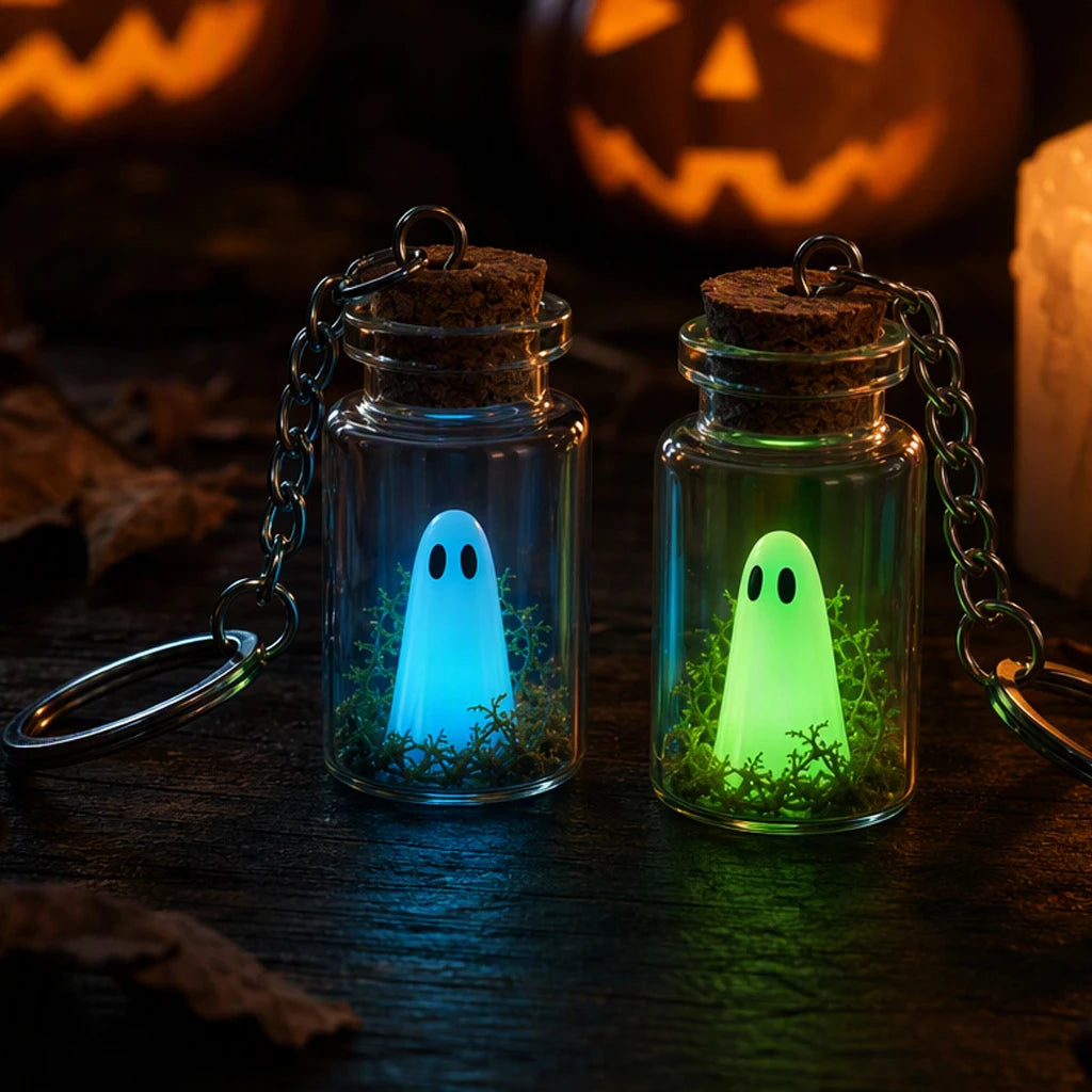 Glow Ghost Bottle Keychain – Blue or Green
