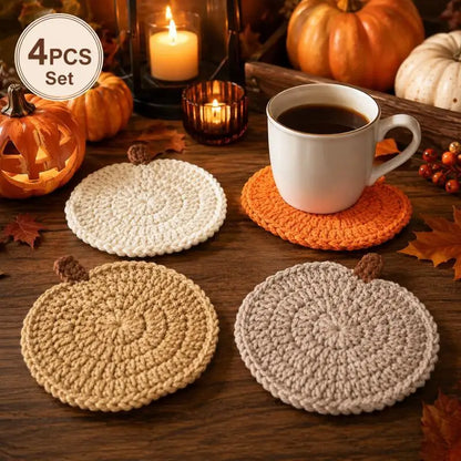 Crochet Pumpkin Coasters – 4-Piece Halloween Set