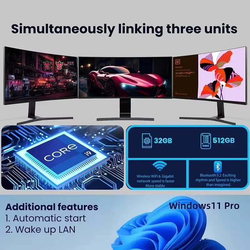 2026 New Dual Mini PC Computer Intel i9-10980HK Windows 11 PC Gamer 16GB RAM 1TB 2TB M.2 SSD 4K HD WiFi 6 Type C Desktop PC