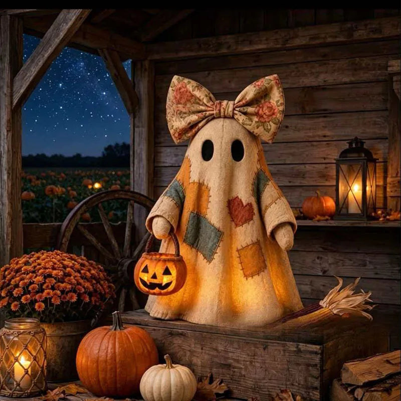 Halloween Patchwork Ghost Ornament – Decorative Figurine
