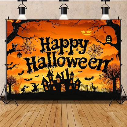 Halloween Party Backdrop – Pumpkin, Bat &amp; Forest Design
