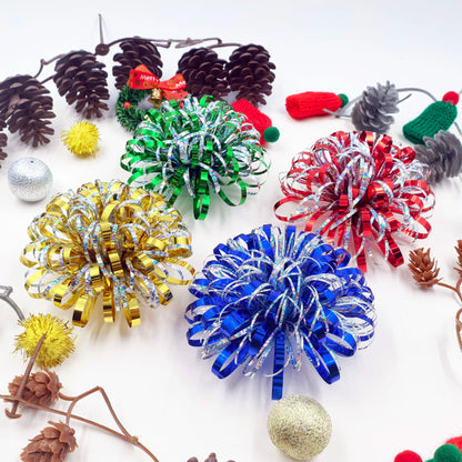 Christmas Tinsel Garland Firework Bow Laser PET Pom Pom Flower Bow for Present Wrap Valentine Party Birthday Holidays Decoration