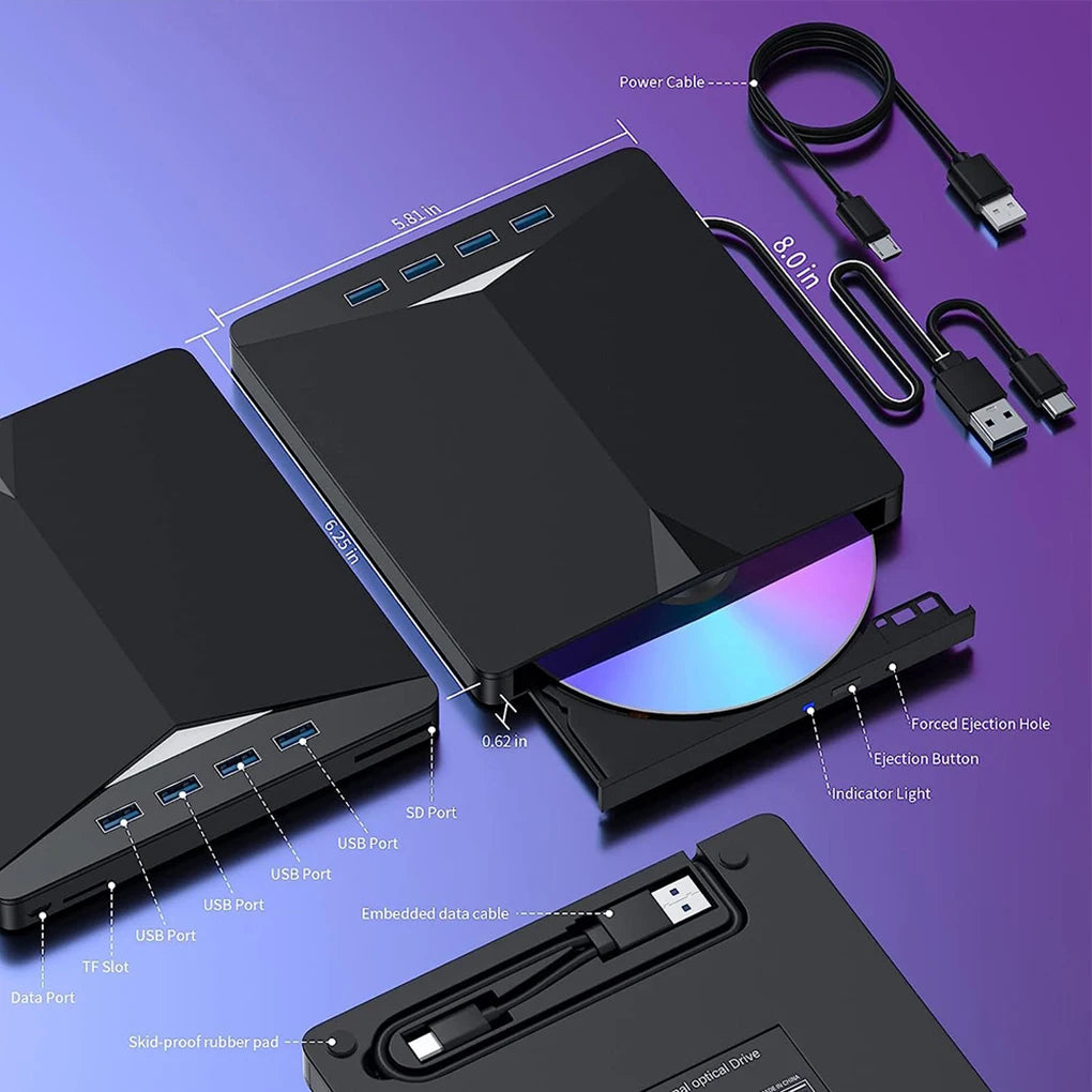 7 in1 USB 3.0 Type C External CD DVD RW Optical Drive DVD Burner Reader Player Super Optical Drive For PC Laptop Notebook