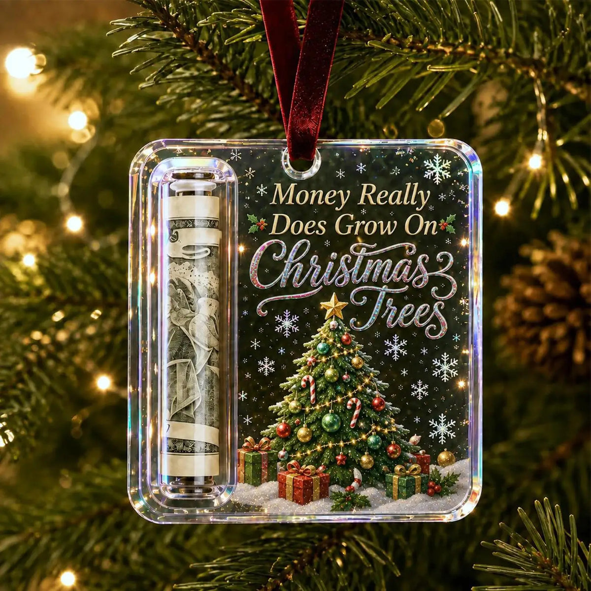 Christmas Money Holders Cash Funny Reusable Clear Acrylic Ornament Tree Decor for Kids Boys Girls Home Living Room Holiday Decor