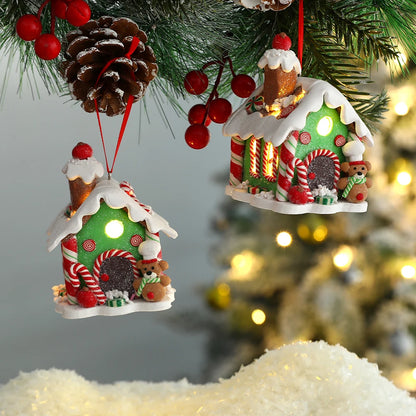 Christmas Theme LED Pendant Snowman Gingerbread Santa Claus Light House Soft Pottery Hanging Tree Home New Year Party Decoration