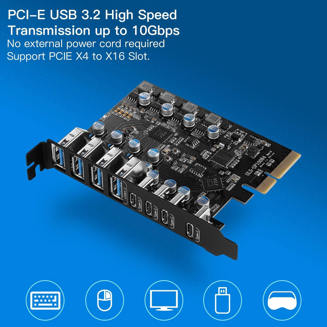 High-speed 20Gbps PCIE X4 to USB 3.2 Expansion Card for Desktop - 4 Type-A and 4 Type-C USB Ports