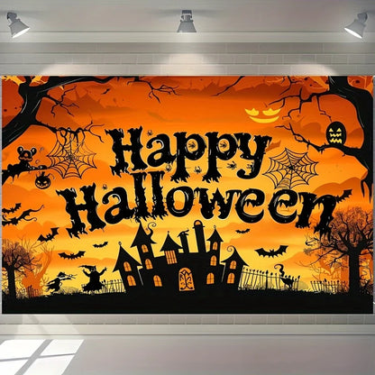 Halloween Party Backdrop – Pumpkin, Bat &amp; Forest Design