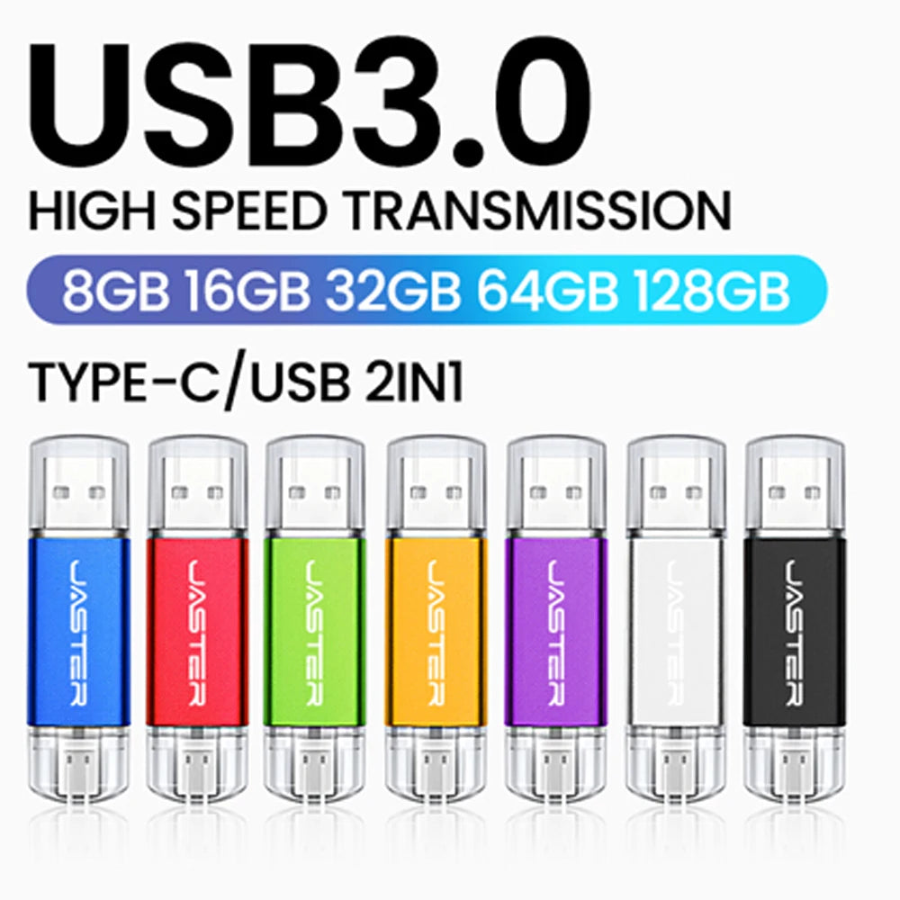 TYPE-C USB 3.0 Flash Drives 128GB 32GB 2IN1 Memory Stick 64GB 32GB 16GB Wedding Gift Pen Drive 8GB 4GB USB Stick Pendrive U Disk