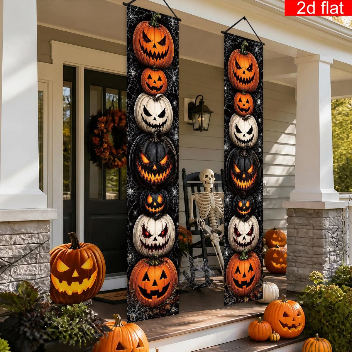 Halloween Porch Banner – Pumpkin &amp; Spider Web Decor