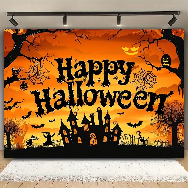 Halloween Party Backdrop – Pumpkin, Bat &amp; Forest Design