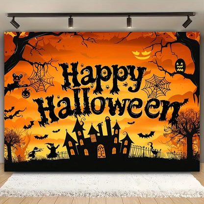 Halloween Party Backdrop – Pumpkin, Bat &amp; Forest Design