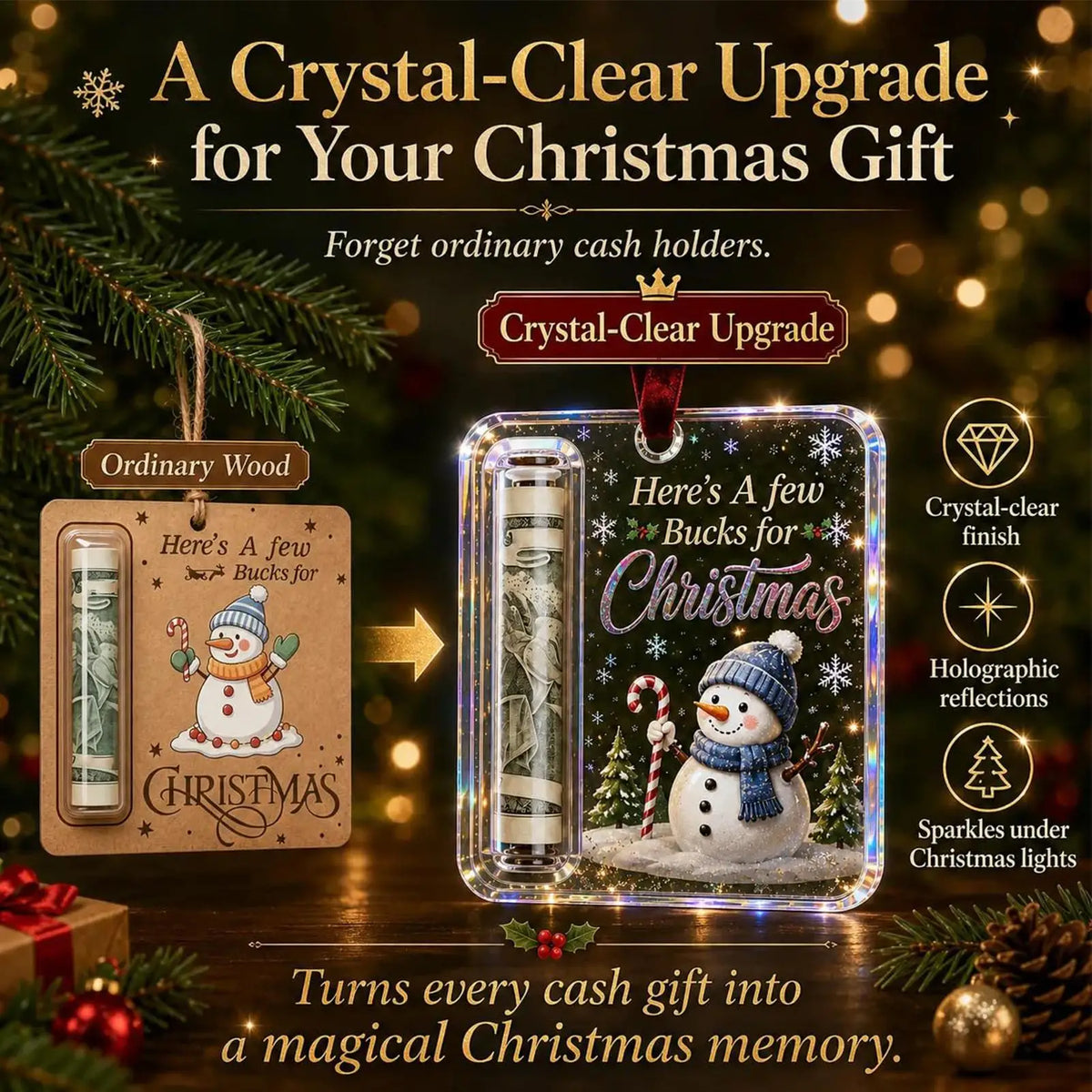 Christmas Money Holders Cash Funny Reusable Clear Acrylic Ornament Tree Decor for Kids Boys Girls Home Living Room Holiday Decor