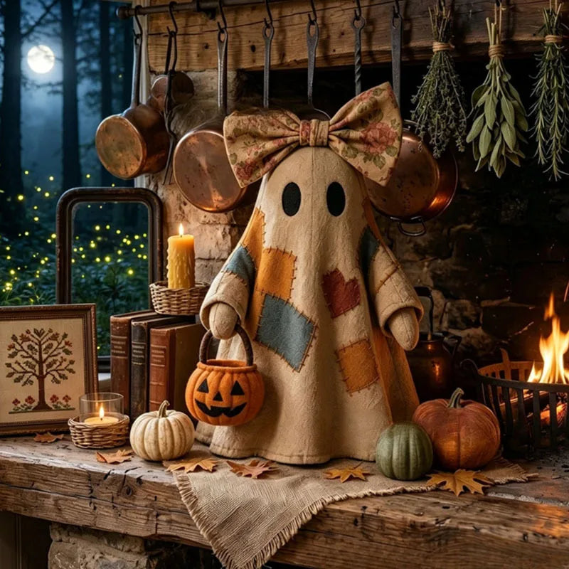 Halloween Patchwork Ghost Ornament – Decorative Figurine