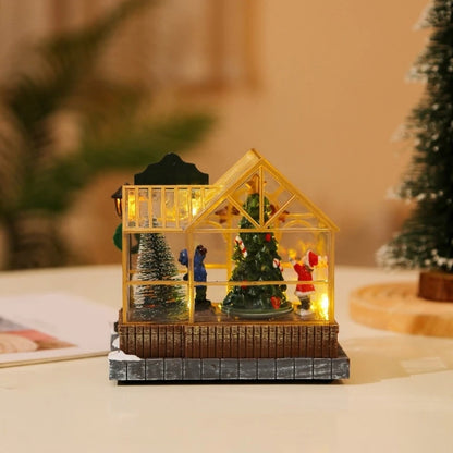 Christmas Musical Greenhouse Ornament with LED Lighting and Rotating Tree Figurines Statue Animated Village Ornament