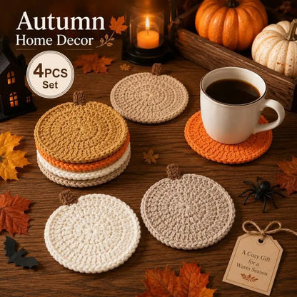 Crochet Pumpkin Coasters – 4-Piece Halloween Set