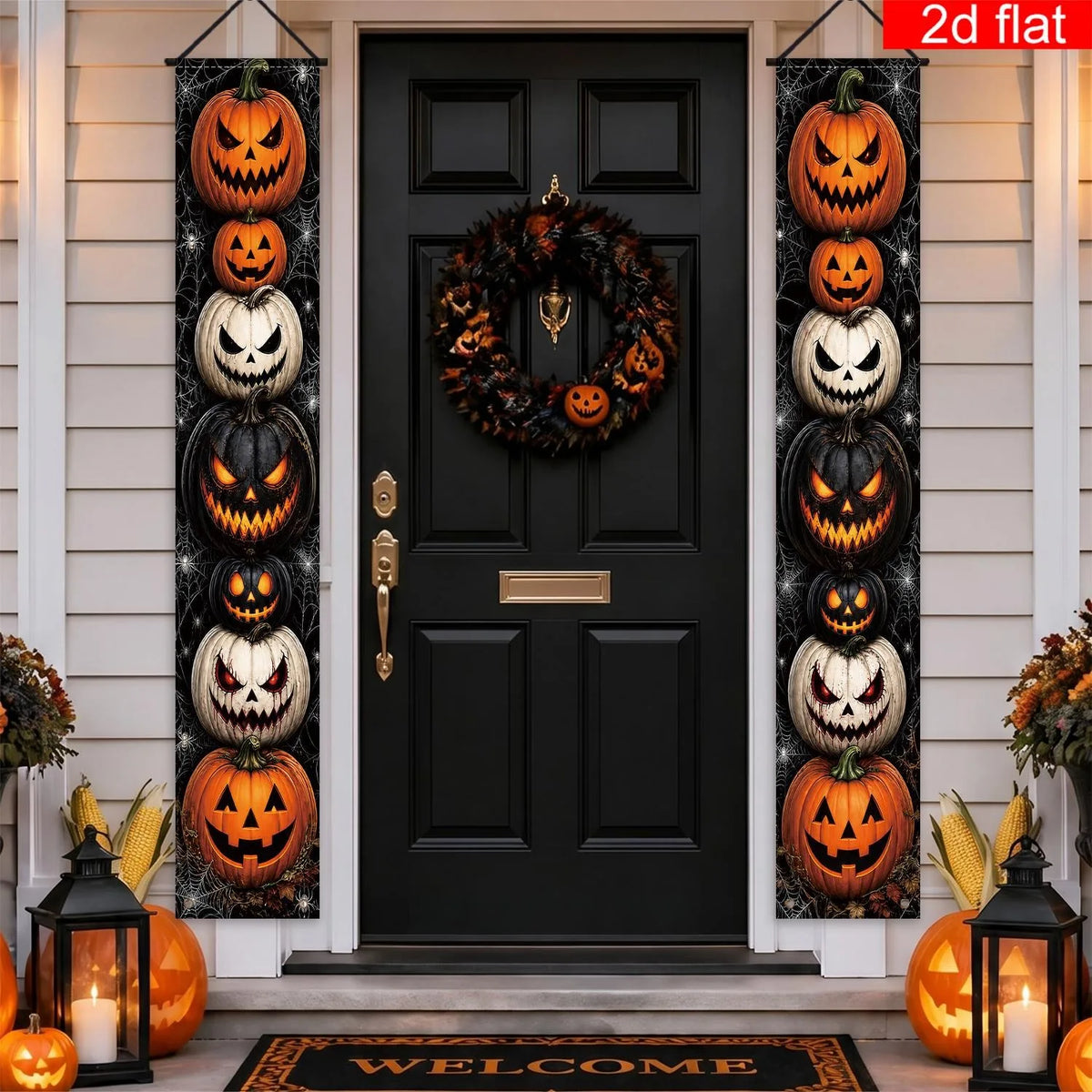 Halloween Porch Banner – Pumpkin &amp; Spider Web Decor