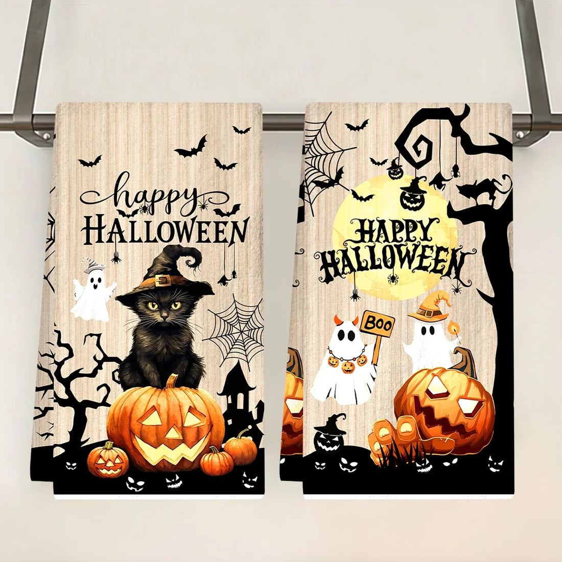 Halloween Hand Towels – 2-Piece Ghost &amp; Pumpkin Set