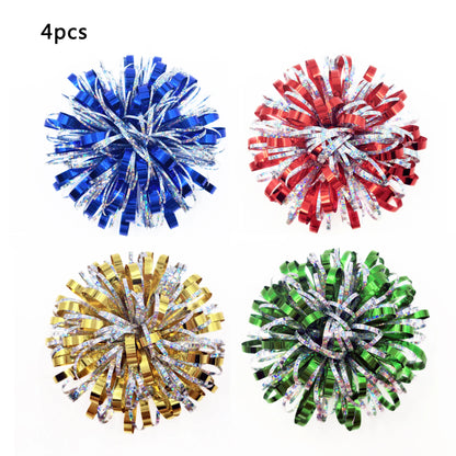 Christmas Tinsel Garland Firework Bow Laser PET Pom Pom Flower Bow for Present Wrap Valentine Party Birthday Holidays Decoration