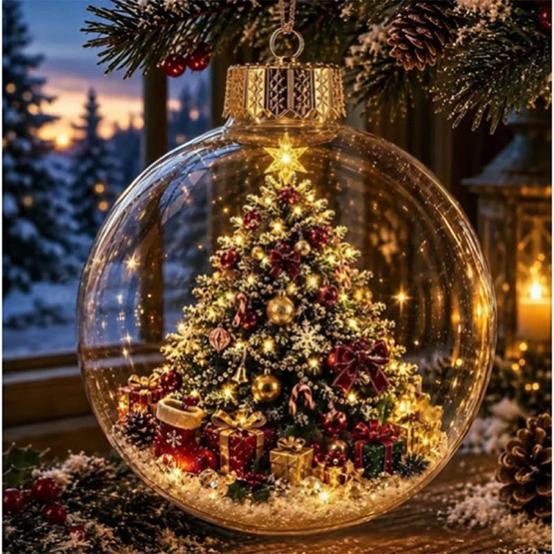 Clear Christmas Diorama Ball Glowing Ornament Holiday Scene Christmas Tree Hanging Party Winter Home Bauble For Window Xmas