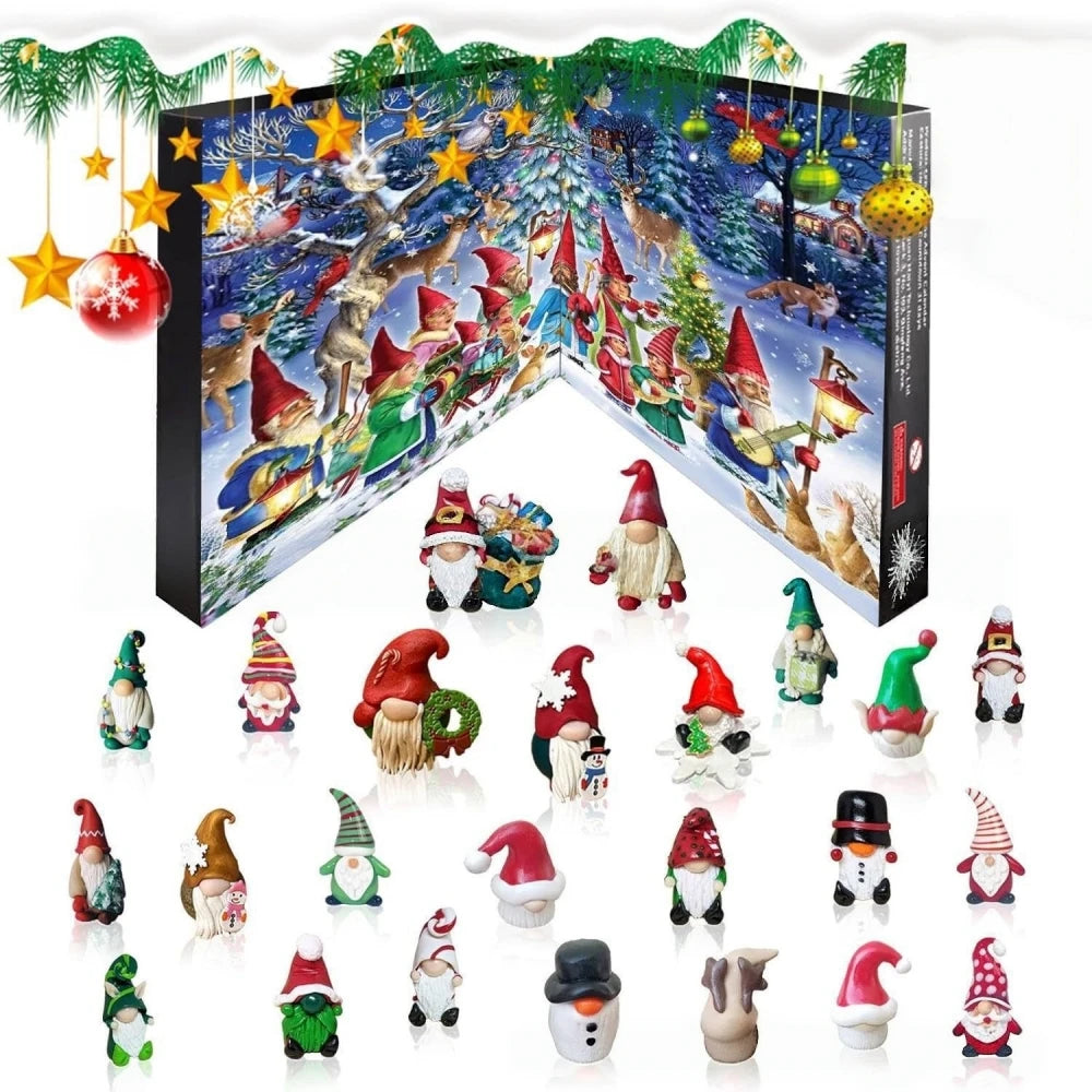Christmas 24‑Day Countdown Advent Calendar, 24Pcs Resin Figurine Ornament Set, Xmas Desktop Decorations for Holiday Party Favor