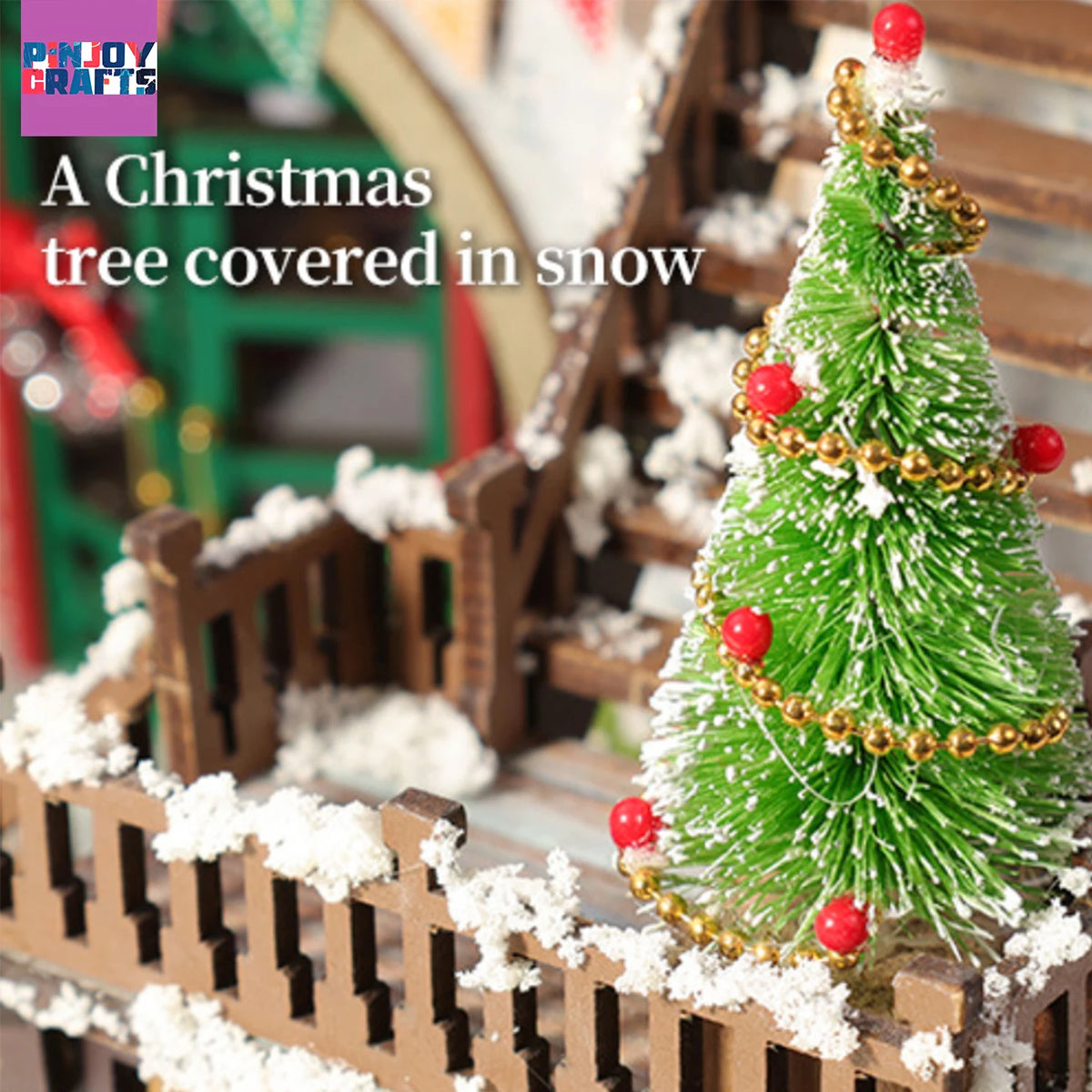 Christmas Snow Scene Wooden DIY Miniature House Kit, LED 3D Puzzle for Ages 13+, Stress Relief Winter Home Decor, Creative Gift