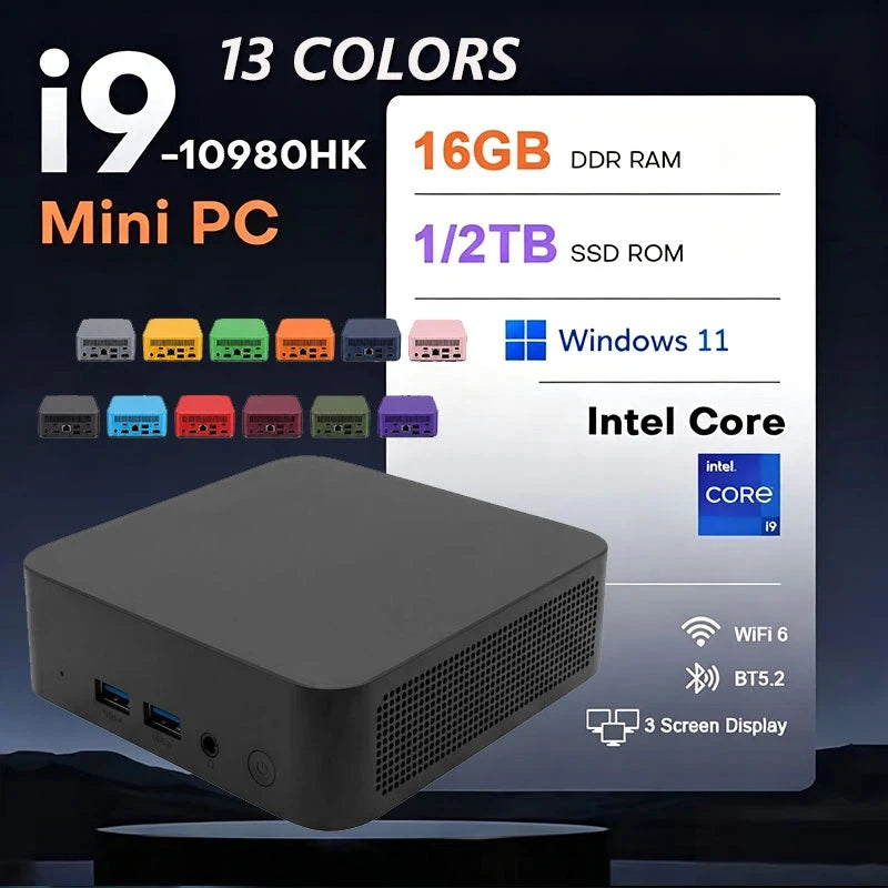 2026 New Dual Mini PC Computer Intel i9-10980HK Windows 11 PC Gamer 16GB RAM 1TB 2TB M.2 SSD 4K HD WiFi 6 Type C Desktop PC