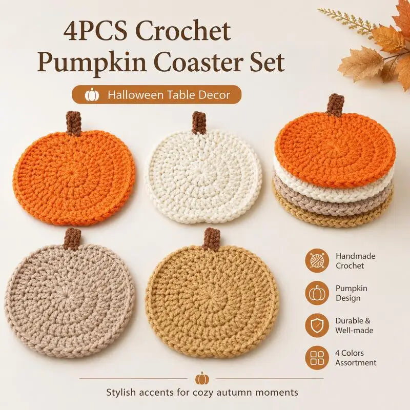 Crochet Pumpkin Coasters – 4-Piece Halloween Set