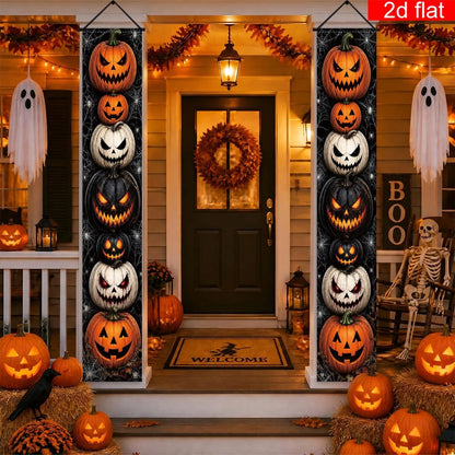 Halloween Porch Banner – Pumpkin &amp; Spider Web Decor